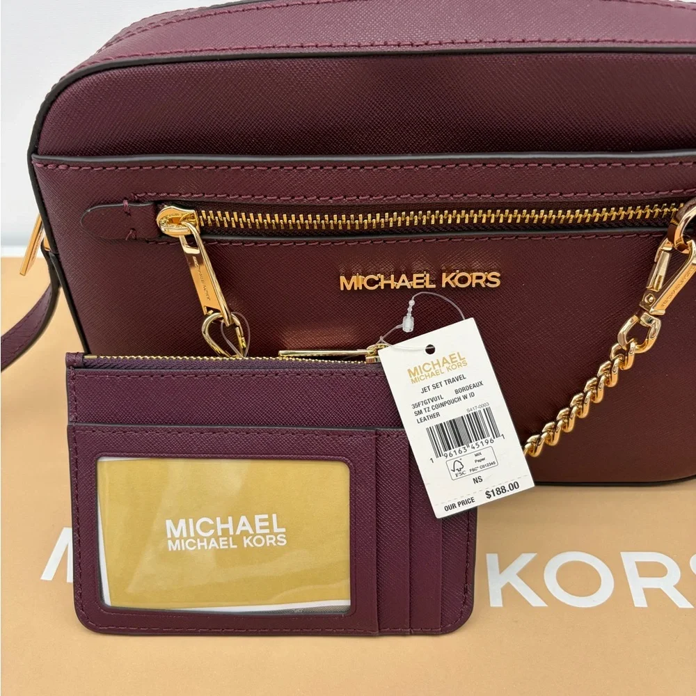 Michael Kors Crossbody Merlot and Small Wallet Coinpouch Set Bordeaux